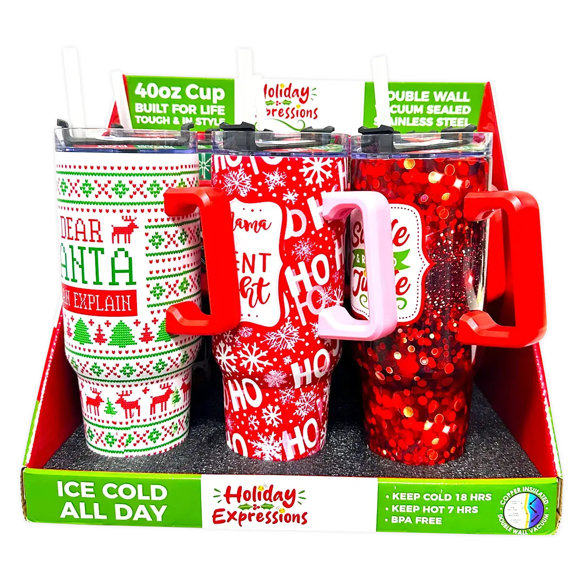 Holiday Insulated 40 oz Cup with Handle Christmas Assortment