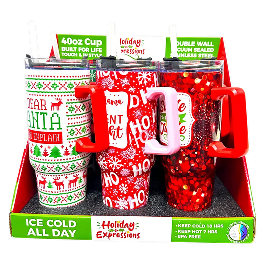Holiday Insulated 40 oz Cup with Handle Christmas Assortment