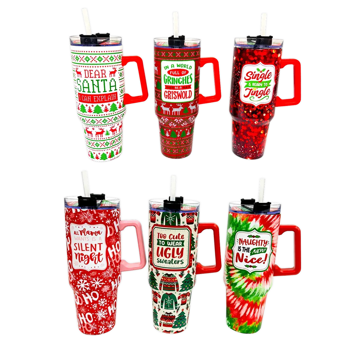 Holiday Insulated 40 oz Cup with Handle Christmas Assortment
