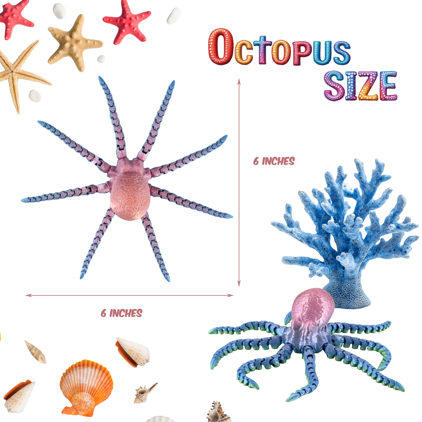3D Printed Articulated Octopus Fidget Toys Mixed Colors